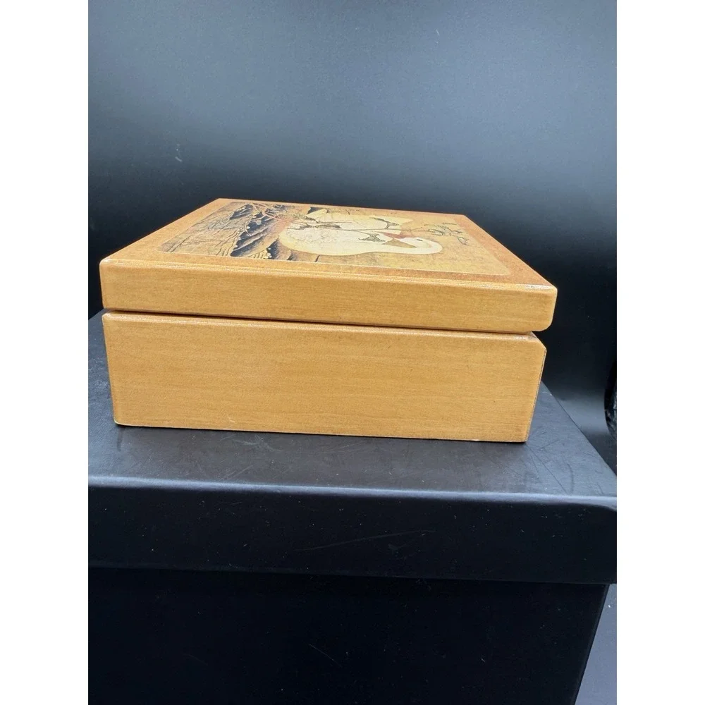 Vintage Square Wooden Trinket /Stash Box with Goose Decal on Lid